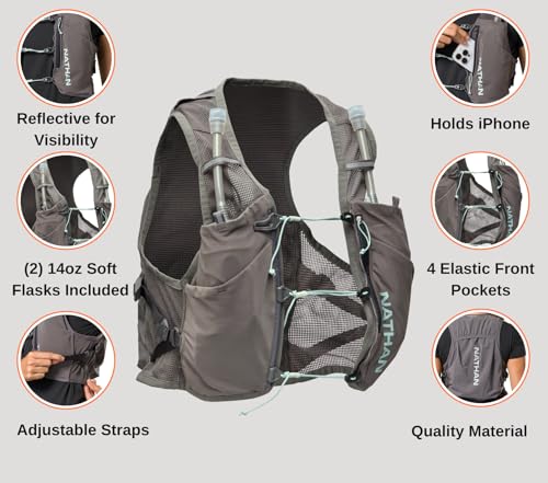 Nathan Women's Hydration Vest - Lightweight Mesh, Breathable, 2x14oz Flasks, 2L Bladder, Reflective Vest, Pinnacle Breeze - size: XX-Small-X-Small, style: Charcoal