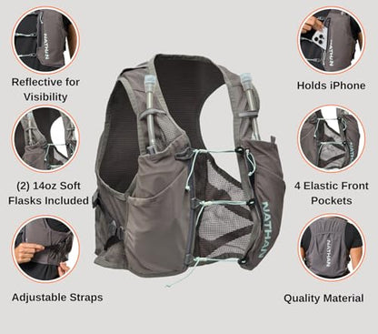 Nathan Women's Hydration Vest - Lightweight Mesh, Breathable, 2x14oz Flasks, 2L Bladder, Reflective Vest, Pinnacle Breeze - size: XX-Small-X-Small, style: Charcoal