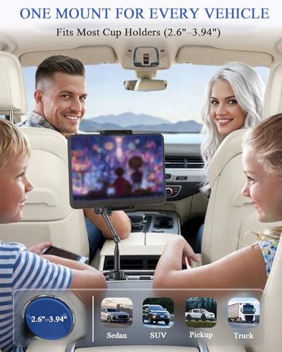 Heavy Duty Cup Holder Tablet Mount, 13" Triple-Joint Metal Long Arm