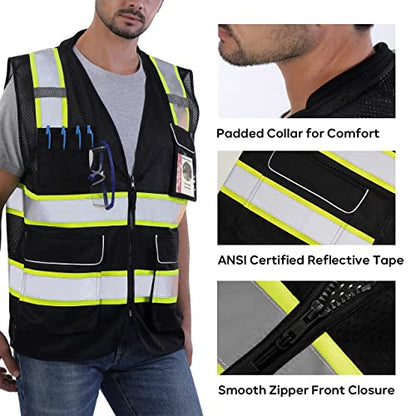 Neopelta Hi Vis Reflective Safety Vest for Men Women Black Mesh/Yellow M - color: Black / Yellow Trim, size: Medium