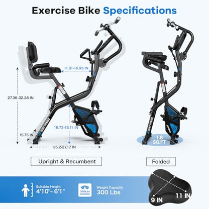 pooboo Folding Magnetic X‑Bike, Upright Exercise Bike for Home Gym - color: Black