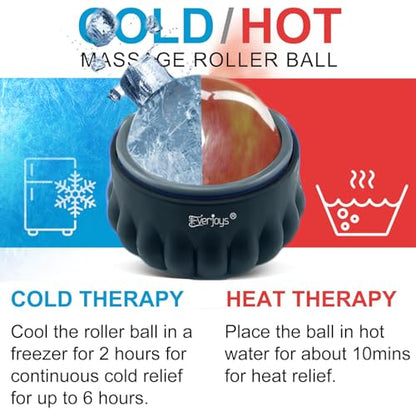 Massage Ice Roller Ball Cold & Heat Therapy Tissue Relief Muscle Recovery - color: Black and Gray
