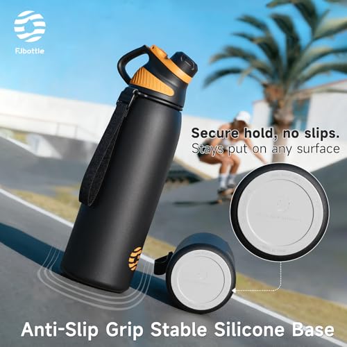 Fjbottle 32oz Stainless Steel Insulated Water Bottle No Straw Spout Lid - color: Classic Black, size: 32 Ounces