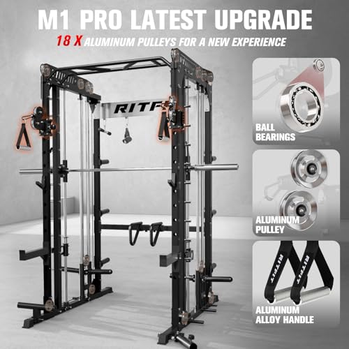 RitFit M1 Pro Smith Machine Cable Crossover Power Cage Home Gym - color: BLACK, size: M1 PRO