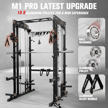 RitFit M1 Pro Smith Machine Cable Crossover Power Cage Home Gym - color: BLACK, size: M1 PRO
