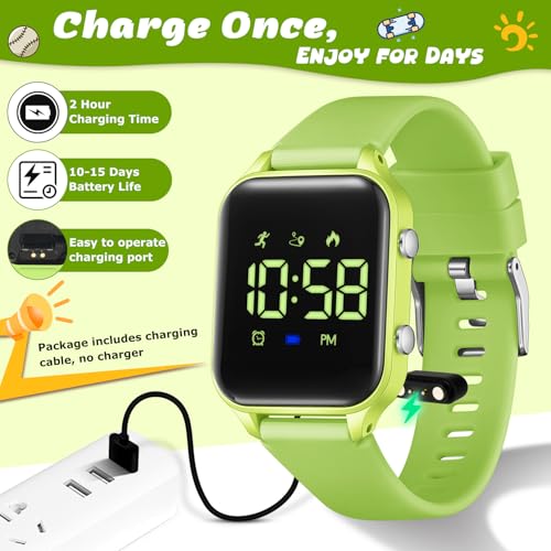 Kids Digital Watches for Boys Girls, Sports Watch with Fitness Tracker, Pedometer, Alarm Clocks, Stopwatch, No App Needed Waterproof Kids Watch, Gift for Teens Student Girls Boys Ages 5-14 - color: Green