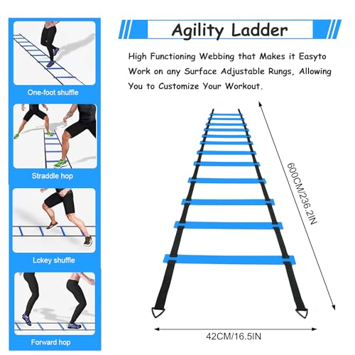 Agility Training Equipment Set Includes Workout Ladder, Dis Cones, Reaction Ball and Carry Bag - Drills Speed Kit for Soccer Basketball