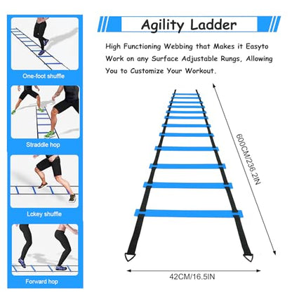 Agility Training Equipment Set Includes Workout Ladder, Dis Cones, Reaction Ball and Carry Bag - Drills Speed Kit for Soccer Basketball