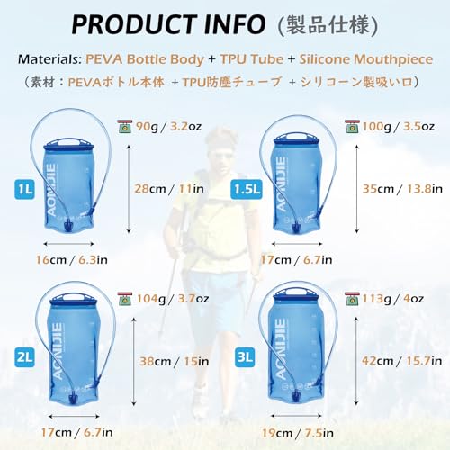TRIWONDER Hydration Bladder Water Reservoir 1.5 Liter 2L 3L BPA Free Water Bladder for Running Cycling Hiking Camping Backpack - color: B - 3L
