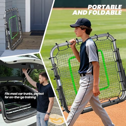 Baseball Rebounder Net 3x3 ft Dual Rebound Modes with Random Bounce Back