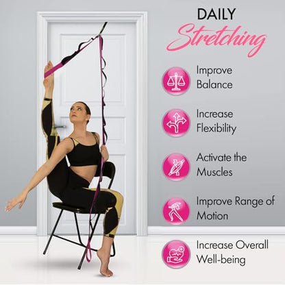 10-Loop Yoga Strap with Door Anchor for Stretching & Flexibility - color: Purple