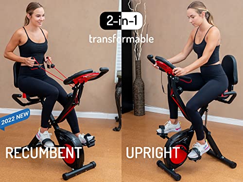YYFITT 3-IN-1 Exercise Bike with Luminous Display | Foldable | XXL Backrest