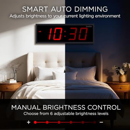 Ivation Large Digital Wall Clock with Big LED Display & Timer, 18" - color: Red, size: 18" x 6"