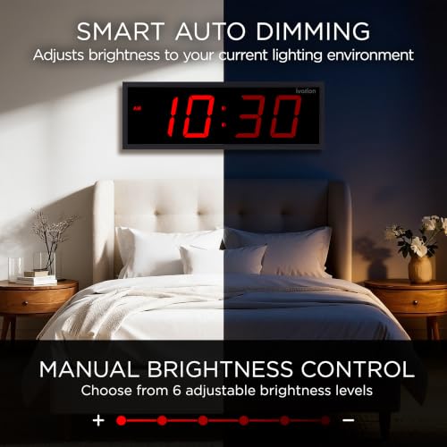 Ivation Large Digital Wall Clock with Big LED Display & Timer, 24" - color: Red, size: 24" x 8"