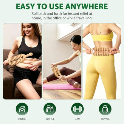 Liitrton Manual Wooden Massage Roller Stick for Muscle Relief, 18-Wheel - size: 18-Wheel