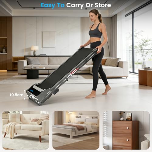 Walking Pad Treadmill for Home - Under Desk Walking and Running with Remote Control Portable Electric Machine Adjustable Slim Compact with 0.6-4.0MPH Modes Max up 265 Lbs for Home Office - color: Black-Red