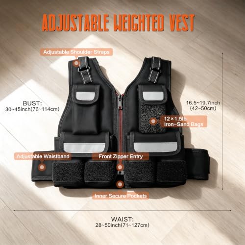 KRYLIX Adjustable Weighted Vest 0-18lbs Wide Range Adjustment Adjustable Shoulder Straps 12 Removable Iron Sand Bags Storage Pocket Reflective Strips for Running Walking Workout Training Washable for Women Woman