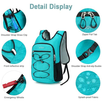 BOVIP Lightweight Hydration Back,15L Multipurpose Hiking Backpack with 1.5L Water Bladder ,Hydro Water Daypack for Cycling Hiking Rave for Men Women - size: Blue