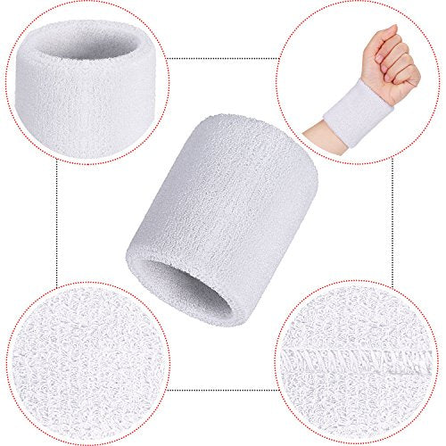 Bememo 12 Pcs Sweatbands Wrist Bands - color: White, size: 3.15 Inch