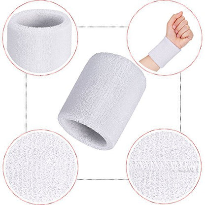 Bememo 12 Pcs Sweatbands Wrist Bands - color: White, size: 3.15 Inch