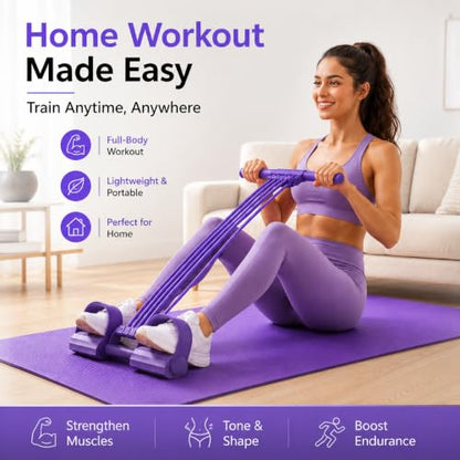 3-in-1 Pedal Resistance Band with Handles, Adjustable 8-Tube Foot Pedal Exerciser for Full Body Workout, Abs, Arms, Legs, Yoga, Stretching, Portable Fitness and Strength Training - color: Purple