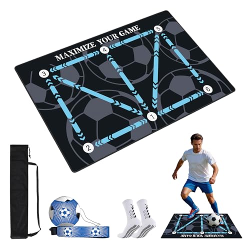 Soccer Training Mat 35 x 24 in, Anti-Slip Silent Footwork Pad with Kick Trainer, Socks & Storage Bag, Improve Agility & Ball Mastery, Indoor Outdoor Football Gear for All Ages - color: Blue, size: 47.2 x 31.5 in