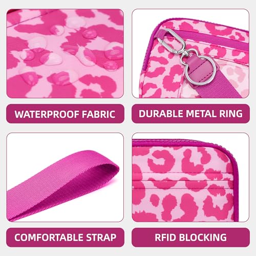 FODOKO Wristlet wallets for Women RFID crossbody bags with 4 Zippers - color: Red Leopard
