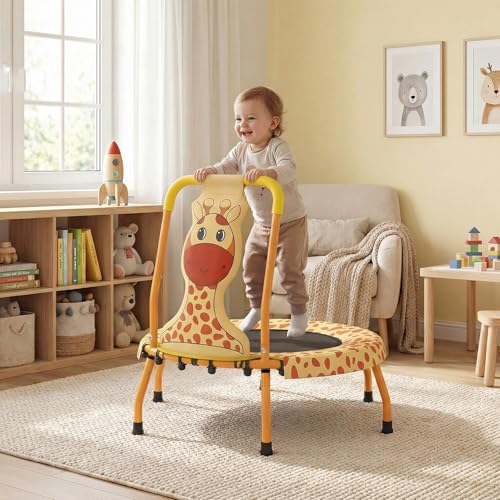 GYMAX Toddler Trampoline, 175lbs Springfree Kids Trampoline with Padded Handlebar & No-Gap Safety Cover, Small Mini Indoor Trampolines for Boys and Girls - color: Giraffe