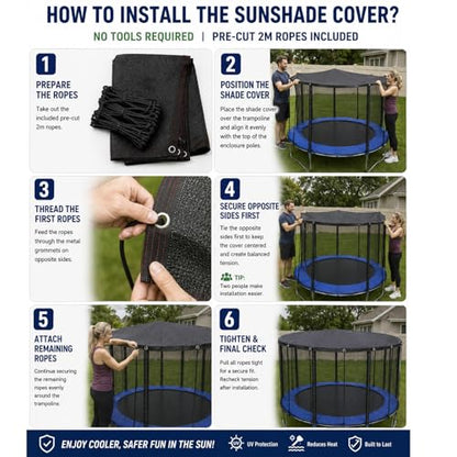 Trampoline Shade Cover 90% Shading Ratio Black Sunshade Tent Top Cover 10ft 12ft 14ft for Round Trampoline, Easy to Install for Backyard Playground, Sunproof Net for Outdoor, Tent Only (Fits 14FT) - size: Fits 14FT