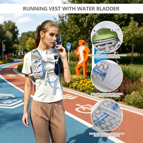Running Vest for Women Men,Hydration Backpack with 2L Hydration Bladder,Lightweight Hydration Vest with Adjustable Straps&Pockets&Reflective Strip&Whistle,Water Backpack for Hiking Biking Marathon - color: Gray Black