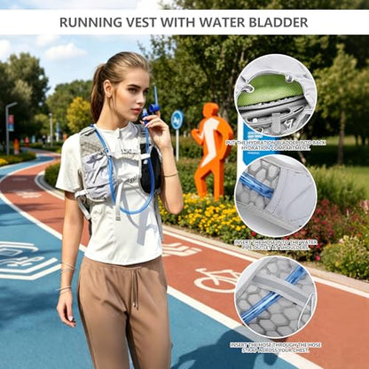 Running Vest for Women Men,Hydration Backpack with 2L Hydration Bladder,Lightweight Hydration Vest with Adjustable Straps&Pockets&Reflective Strip&Whistle,Water Backpack for Hiking Biking Marathon - color: Gray Black
