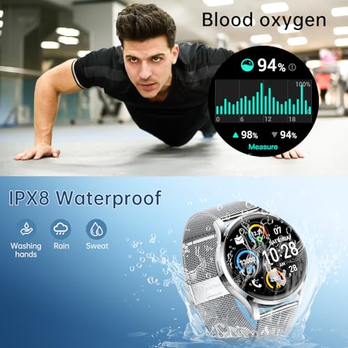Smart Watch for Men Women Fitness: Waterproof Make/Answer Call Smart Watches for Men Digital Mens Watches Running Step Tracker Smartwatch Android Phones iPhone Samsung Compatible Heart Rate Monitor - color: Silver