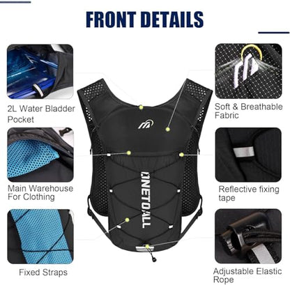 Running Vest for Women & Men, 6L Hydration Backpack with 2L Water Bladder, Lightweight Water Backpack for Trail Running, Marathon, Hiking, Cycling, Jogging, Adjustable Fit - color: Black Vest with 2L Bladder
