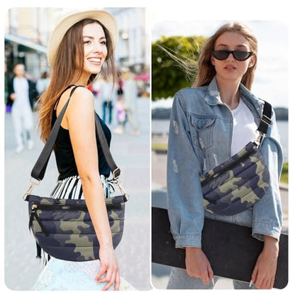 Quilted Puffer Belt Bag - Puffy Sling Fanny Pack Crossbody Chest Belt Bum Waist Purse Shoulder Bag for Women Gift - color: CAMO
