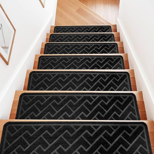 15 Pack 8"×30" Stair Treads, Non Slip Stair Runner for Wooden Steps Black - color: Black
