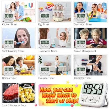 Antonki 2 Pack Digital Timer for Kids Classroom Kitchen Timers for Cooking - color: Pure White *2