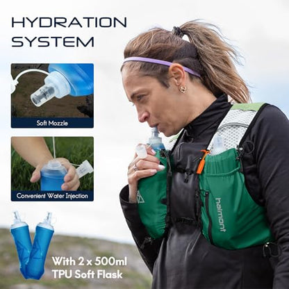Haimont 10L Trail Running Hydration Vest with Soft Flasks - color: Green, size: Large
