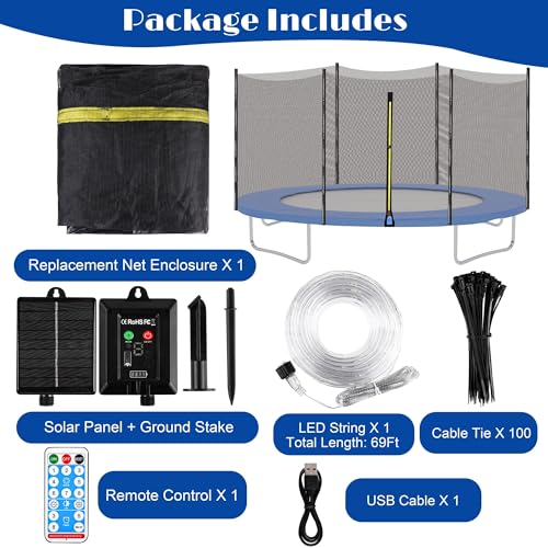Aodaer 14ft Trampoline Safety Enclosure Net with Solar Rope Lights