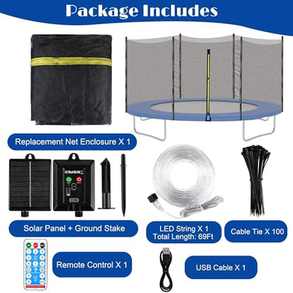 Aodaer 14ft Trampoline Safety Enclosure Net with Solar Rope Lights
