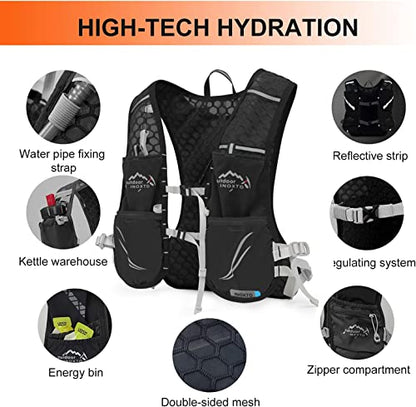 INOXTO Running Hydration Vest Backpack,Lightweight Insulated Pack with 1.5L Water Bladder Bag Daypack for Trail Hiking Running Cycling Race Marathon for Women Men - color: Back orange