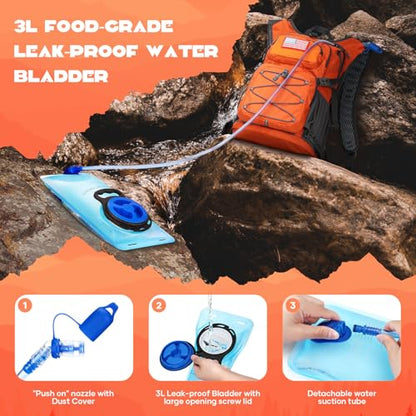 Maelstrom Lightweight Hydration Hiking Backpack with 2L/3L Water Bladder - color: 2.Orange, size: 3L Bladder