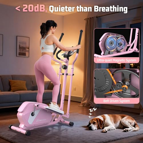 ANCHEER Elliptical Machine for Home,Hyper-Quiet Magnetic Elliptical Trainer - color: Light Pink