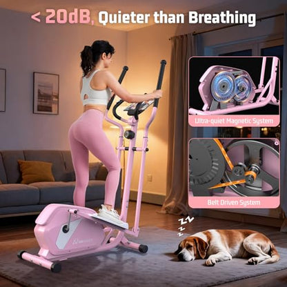 ANCHEER Elliptical Machine for Home,Hyper-Quiet Magnetic Elliptical Trainer - color: Light Pink