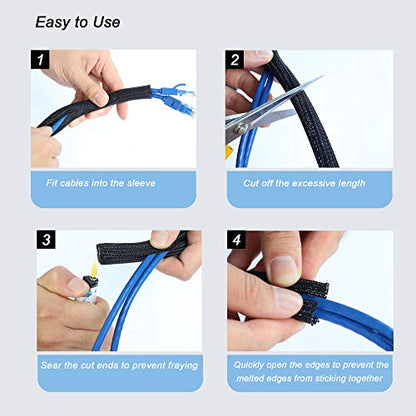 Cable Management Sleeve, Split Design, 10FT - 1.25 Inch, Black - color: Black, size: 1.25"-10ft
