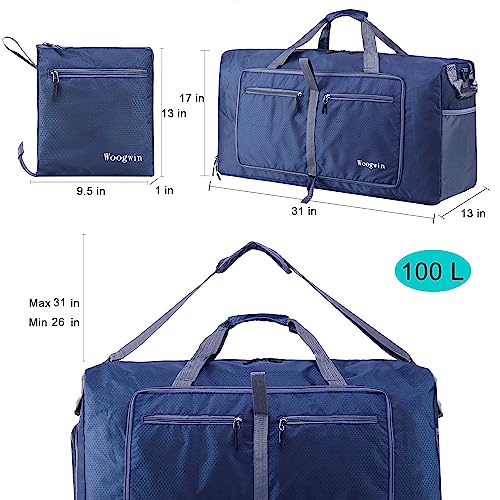 Woogwin Travel Duffel Bag Large Foldable Waterproof Overnight Bag for Beach Swim Bags Pool Sports Gym - color: 100L Darkblue