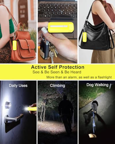 Personal Alarm for Women, Rechargeable with Safety Lights & Low Battery Notice, 130dB Siren with Extra Bright LED Flashlight Strobe Light for Emergency, Dual Light Sources Safety Keychain - color: yellow