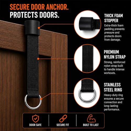12 Loop Stretching Strap – Non-Elastic Stretch Strap with Door Anchor & D-Rings for Hamstring, Legs, Yoga, Mobility & Flexibility Training