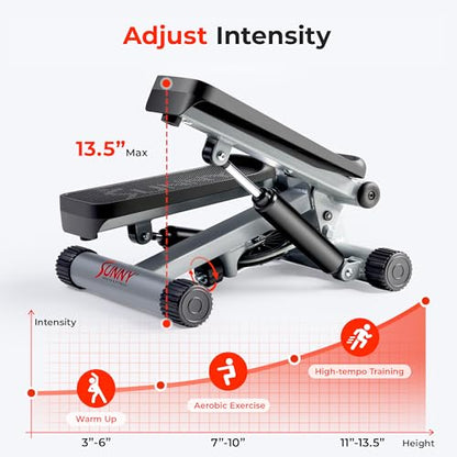 Sunny Health & Fitness Mini Stair Stepper w/Resistance Bands for Home Gym - color: Grey
