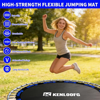 Trampoline Replacement Mat,72/96 V-Rings,Fits 12/14/15ft Trampoline Frame & 5.5"-7" Springs - color: Blue Jacquard Webbing, size: 14FT|147"Dia|72 V-Rings|Fits 6.5-7" Springs Length