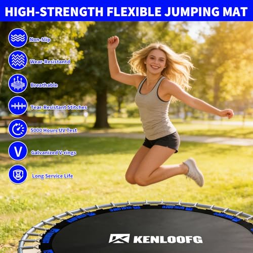 Trampoline Replacement Mat,72/96 V-Rings,Fits 12/14/15ft Trampoline Frame & 5.5"-7" Springs - color: Blue Jacquard Webbing, size: 12FT|127"Dia|72 V-Rings|Fits 5.5" Springs Length